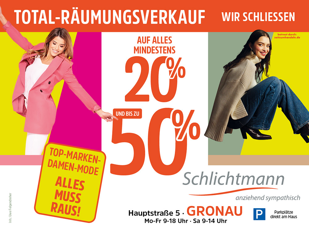 Modehaus Schlichtmann - Wir schliessen Modehaus Schlichtmann - Wir schliessen